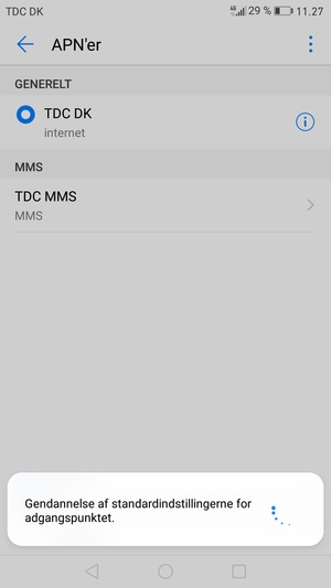 Din telefon vil nulstille til standard internet- og MMS-indstillinger
