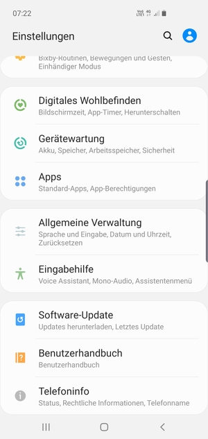 Scrollen Sie und wählen Sie Software-Update