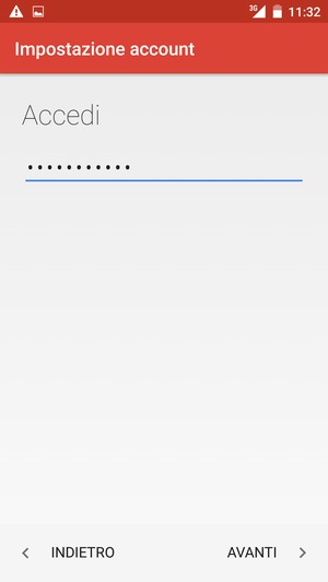Inserisci la tua password e seleziona AVANTI
