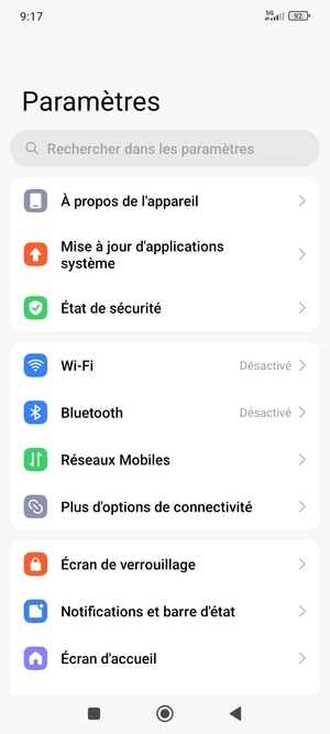 Sélectionnez Réseaux Mobiles