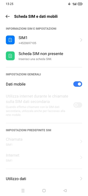 Seleziona SIM1 o SIM2