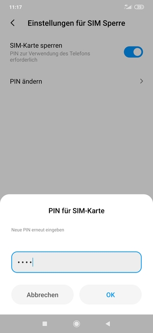 Bestätigen Sie Ihre neue PIN für SIM-Karte und wählen Sie OK