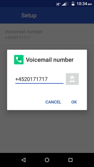 Enter the Voicemail number and select OK