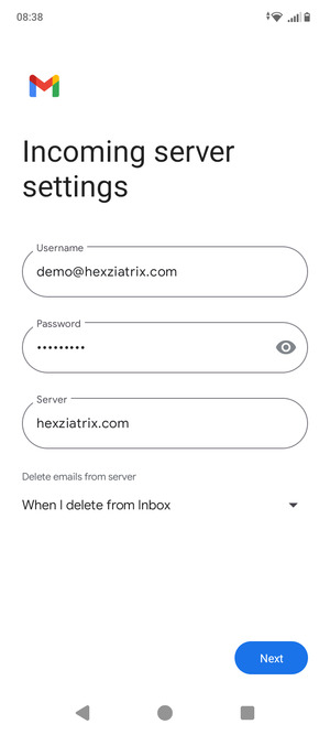 Enter Username and Incoming server address. Select Next