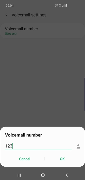 Enter the Voicemail number and select OK