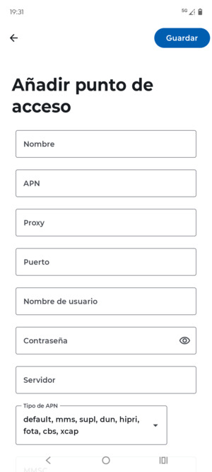 Introduzca la información de Internet