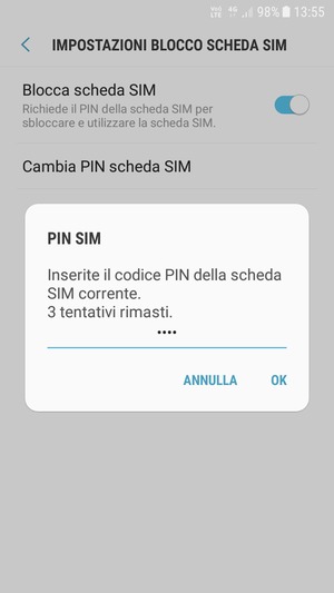 Inserisci Codice PIN della scheda SIM corrente e seleziona OK