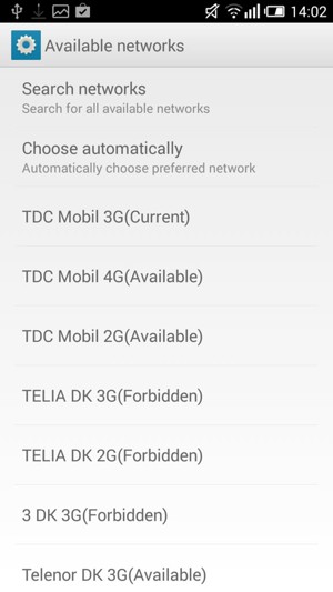 Select a network operator from the list