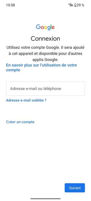 Saisissez votre adresse Gmail et sélectionnez Suivant