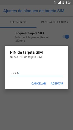 Introduzca su Nuevo PIN de tarjeta SIM y seleccione ACEPTAR