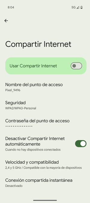 Seleccione Contraseña del punto de acceso
