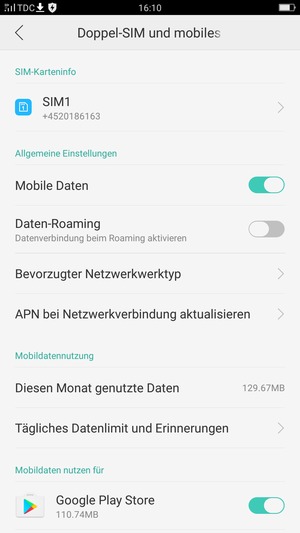 Wählen Sie SIM1 oder SIM2