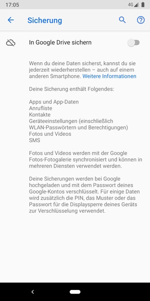 Schalten Sie Auf Google Drive sichern ein
