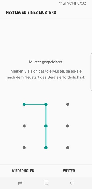 Zeichnen Sie ein Entsperrmuster und wählen Sie WEITER