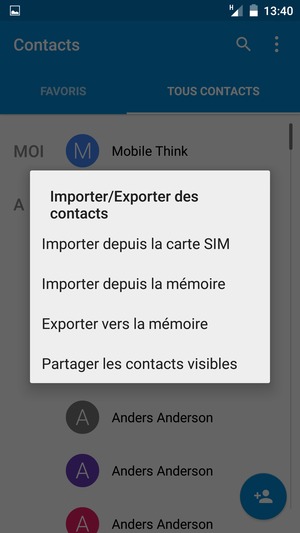Sélectionnez Importer depuis la carte SIM