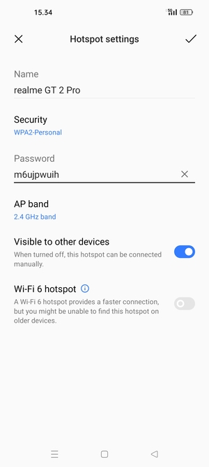 Enter a Wi-Fi hotspot password of at least 8 characters and select OK