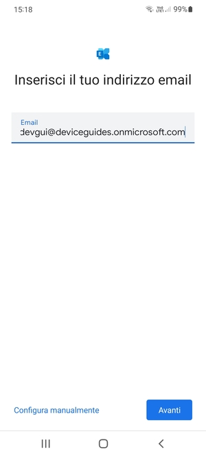 Inserisci il tuo indirizzo email e seleziona Configura manualmente