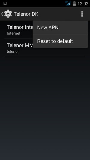 Select the Menu button and select New APN