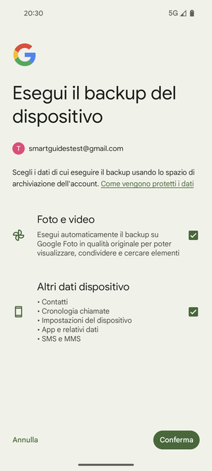 Seleziona le opzioni preferita e poi Conferma