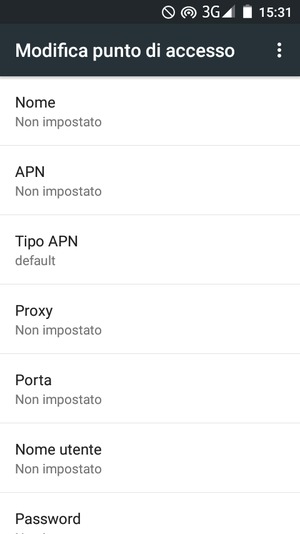 Se visualizzi questa schermata, seleziona Tipo APN