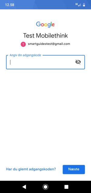 Indtast din adgangskode og vælg Næste