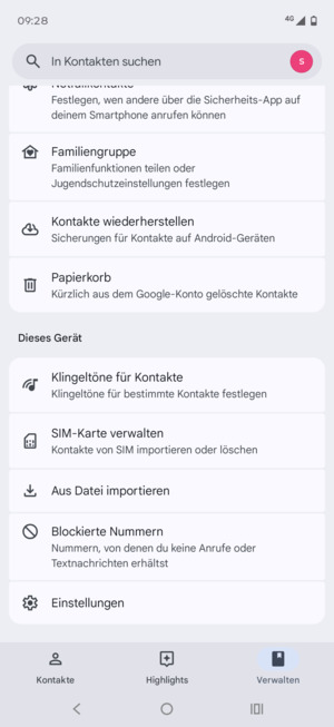 Scrollen Sie und wählen Sie SIM-Karte verwalten