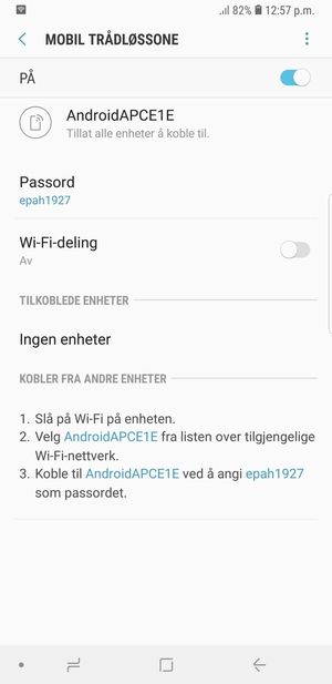 Telefonen din er konfigurert for bruk som et modem