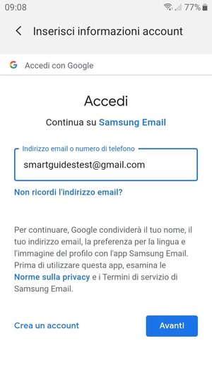 Inserisci il tuo indirizzo Gmail e seleziona Avanti