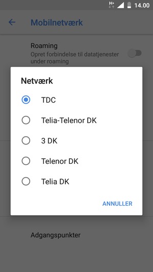 Vælg en netværksudbyder fra listen
