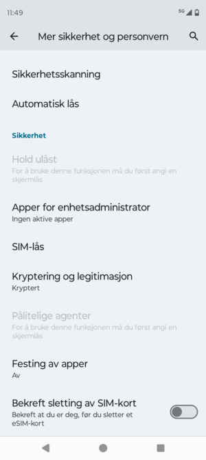 Bla til og velg SIM-lås
