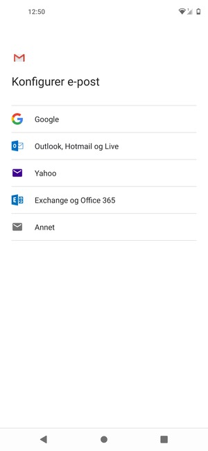 Velg Exchange og Office 365