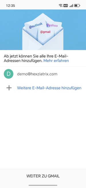 Wählen Sie WEITER ZU  GMAIL