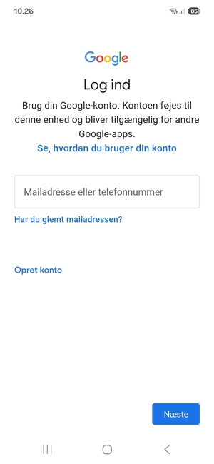 Indtast din Gmail adresse og vælg Næste