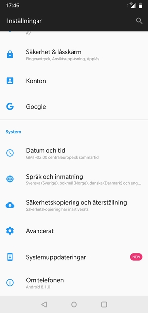Scrolla till och välj Konton
