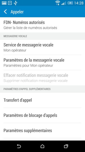Sélectionnez Paramètres de la messagerie vocale