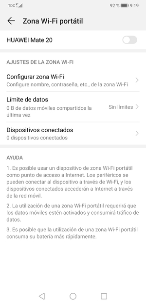 Seleccione Configurar zona Wi-Fi 