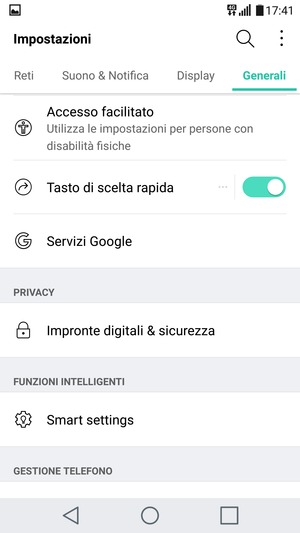 Scorri e seleziona Impronte digitali & sicurezza