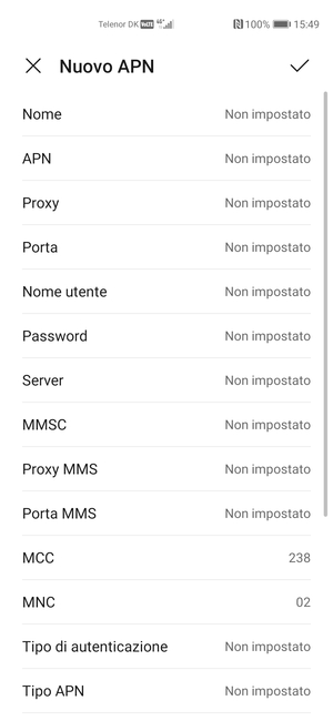 Inserisci le informazioni di Internet