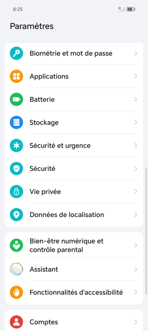 Faites défiler et sélectionnez Sécurité