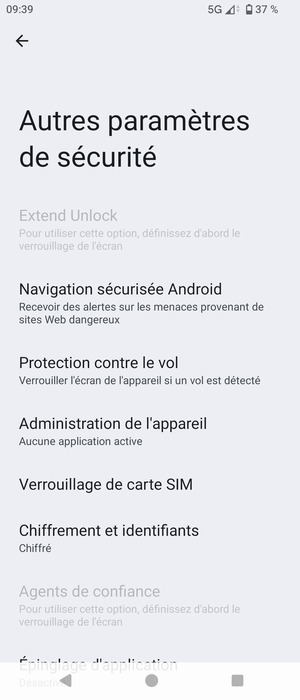 Sélectionnez Verrouillage de  carte SIM