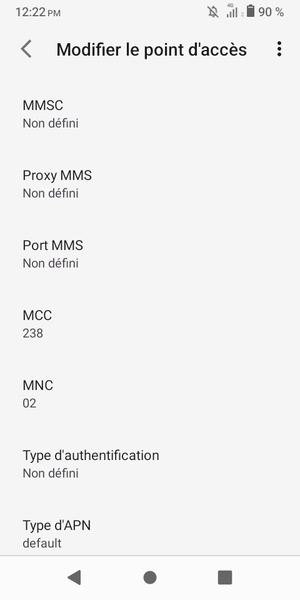 Faites défiler vers le bas et saisissez les informations Internet