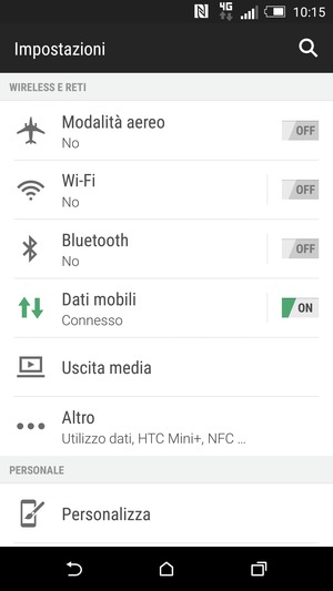 Seleziona Dati mobili