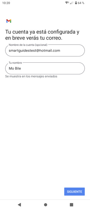 Déle a su cuenta un nombre e introduzca Su nombre. Seleccione SIGUIENTE