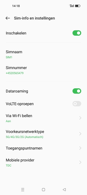 Schakel Dataroaming in of uit