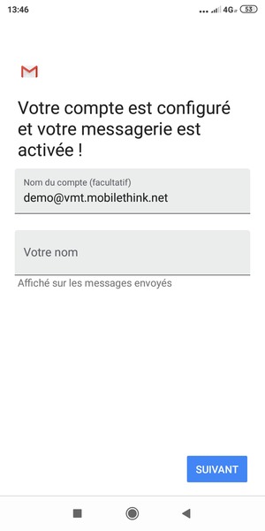 Donnez un nom à votre compte et saisissez votre nom. Sélectionnez SUIVANT