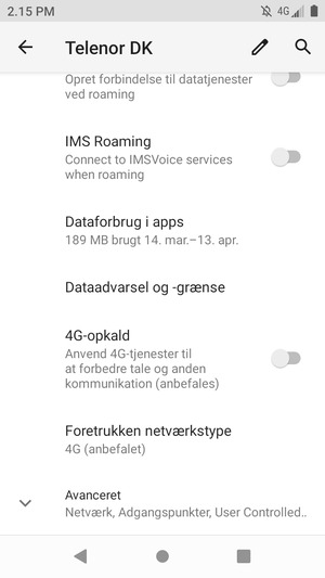 Scroll til og vælg Avanceret