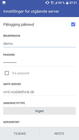 Skriv inn utgående serveradresse