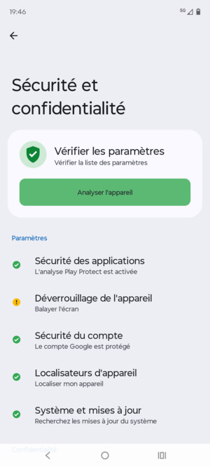 Pour activer votre écran de verrouillage, allez dans le menu Sécurité et confidentialité et sélectionnez Déverrouillage de l'appareil