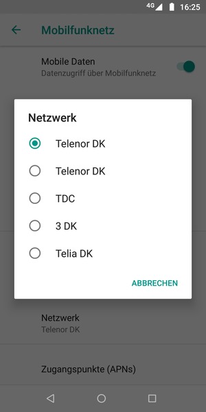 Wählen Sie einen Netzbetreiber von der Liste