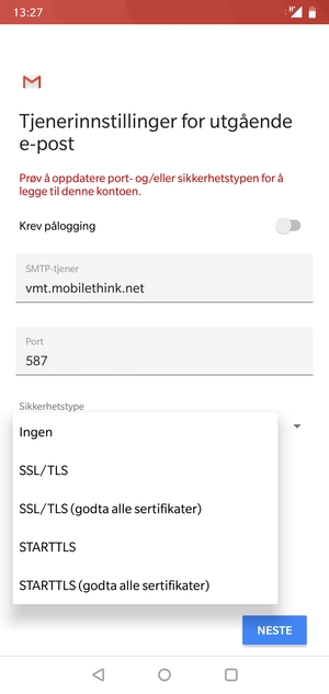 Velg Ingen og NESTE